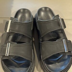 Alexander McQueen Black Sandals with Silver Buckles